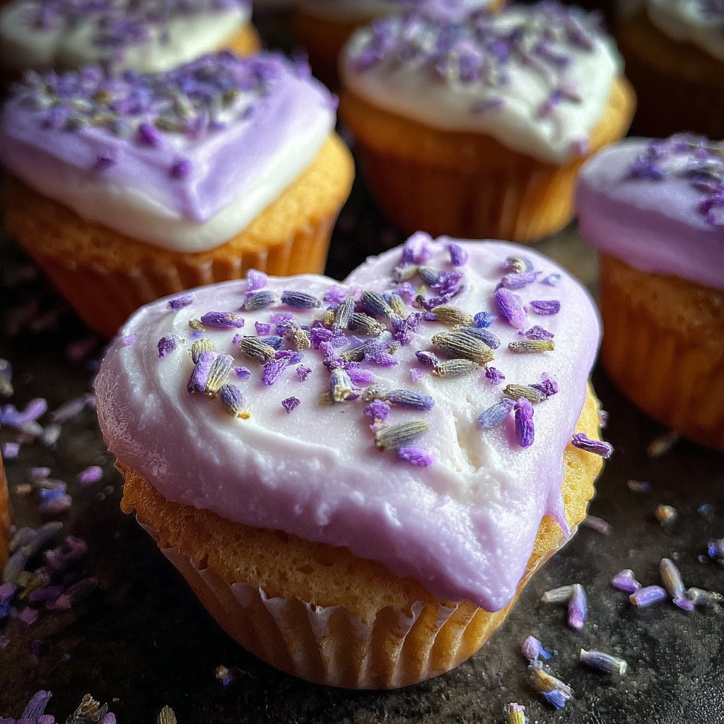 Frosted Lavender Heart Cupcakes