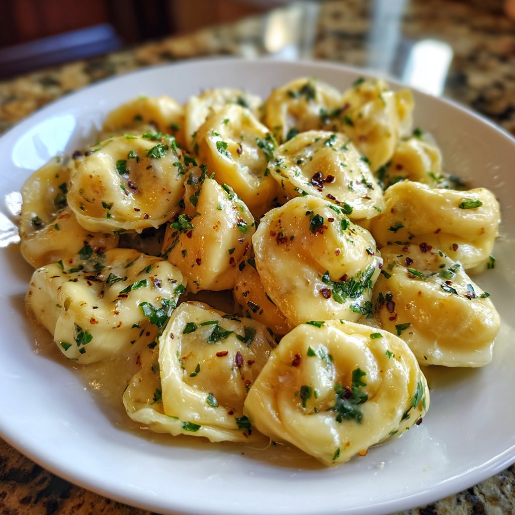 One Pot Creamy Garlic Tortellini